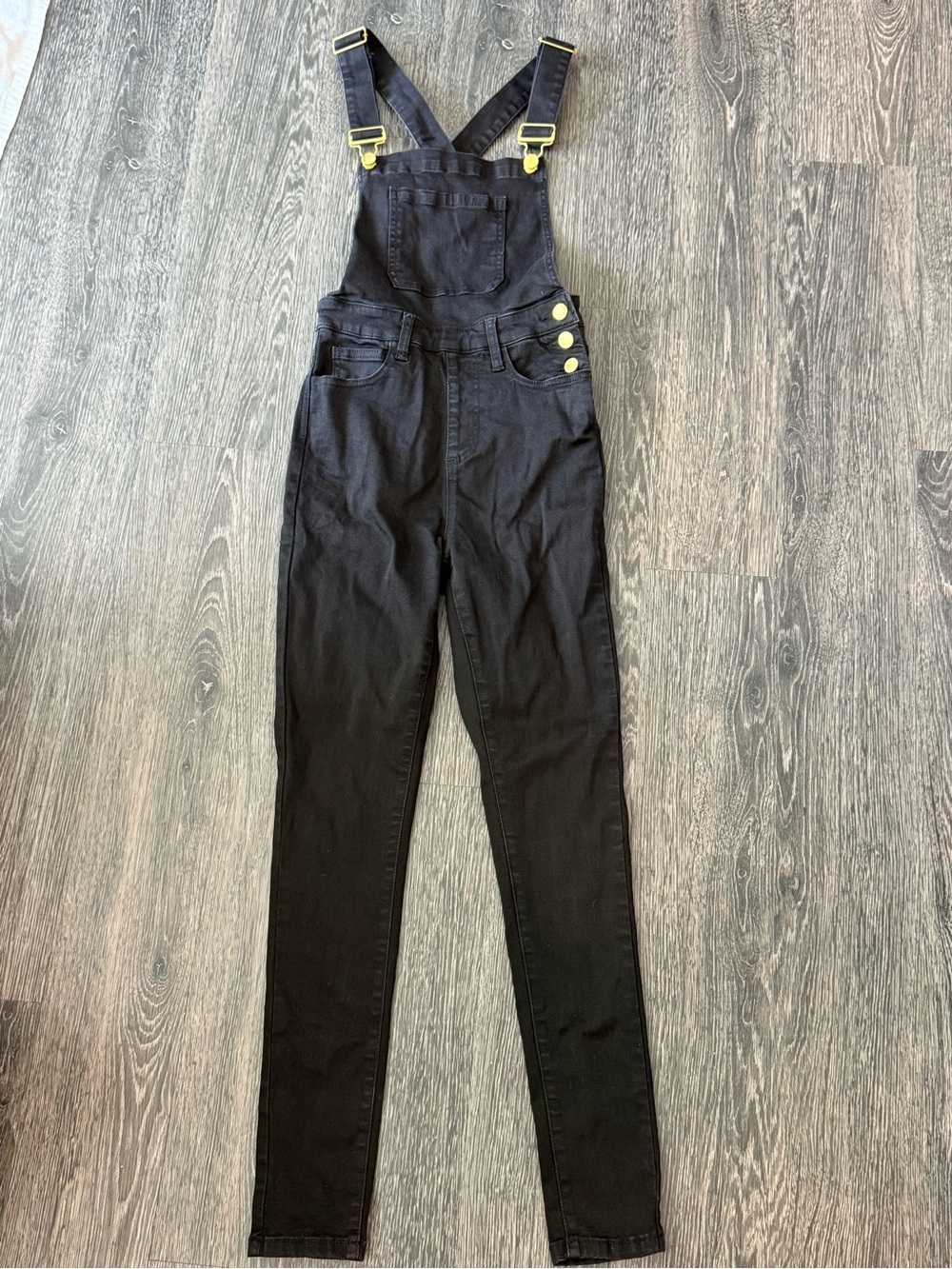 WeWoreWhat High Rise Skinny Denim Overalls Black XS Gold Hardware